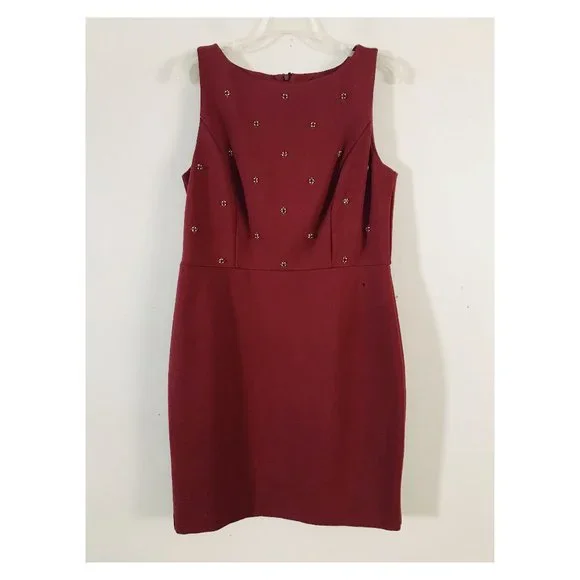 ann taylor burgundy dress Ann Taylor Dress Womens XS Burgundy Bow One Shoulder Stretch Midi Wedding NWT